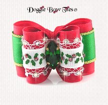 Dog Bow-Full Size, Christmas, Red Holly Lace