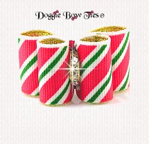Dog Bow`Full Size, Holiday Christmas, Christmas Stripes Red and Emerald