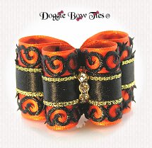 Dog Bow-Full Size Halloween Orange and Black Venetian Lace