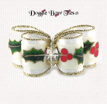 Dog Bow-DL Puppy, Holiday Christmas, White Holly