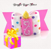 Dog Bow~Full Size SL, Happy Birthday Candle Dog Bow, Hot Pink