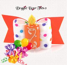 Dog Bow~Full Size SL, Happy Birthday Candle Dog Bow, Orange