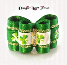 Dog Bow-Full Size, Holiday St Patricks Day Green and White Shamrock