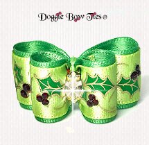 Dog Bow, In-between Size-Holiday, Lime Green & Red Crystal Holly