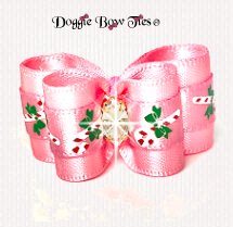 Dog Bow, In-between Size-Holiday, Pink Candy Cane