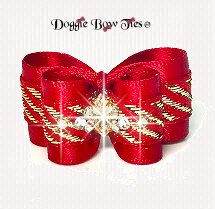 Dog Bow, In-between Size-Holiday, Red Sparkle Satin