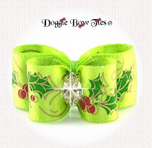 Dog Bow-Puppy DL, Christmas, Lime Holly