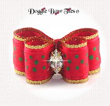 Dog Bow-Puppy DL, Christmas, Red with Green Swiss Dot