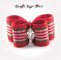 Dog Bow-Puppy DL, Christmas, Red Holiday Stripe