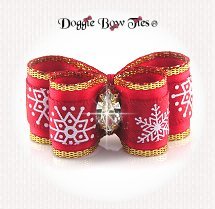 Dog Bow-Puppy DL, Holiday Christmas, Red Snowflakes