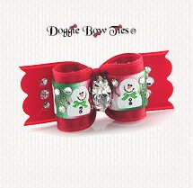 Dog Bow-SL Puppy dog bow, Christmas Snowman, Crystal, Red