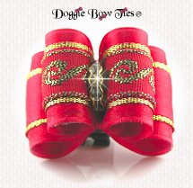 Dog Bow-Full Size, Red with Gold Scroll Brocade