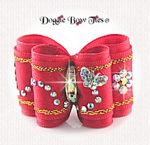 Dog Bow-Full Size, Red Bows, Butterfly in Flight, Crystal AB, Red