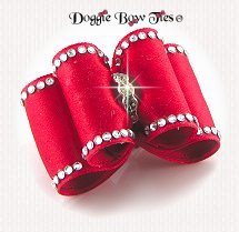 Dog Bow-Red Show Bow, Crystal edging