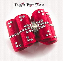 Dog Bow-Red Show Bows, Crystal Four Corners