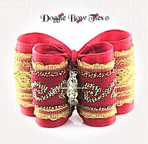 Dog Bow-Full Size, Red Bows, Metallic Gold Scroll