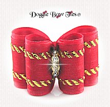 Dog Bow-Full Size, Red Bows, Gold Tinsel Rope