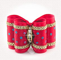 Dog Bow-Full Size, Red Party Dot 37