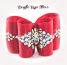 Dog Bow-Full Size, Red Bows, Prism of Light AB Crystal