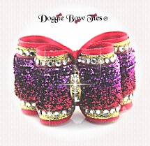 Dog Bow-Full Size, Red and Purple Glitter Velvet