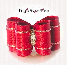 Dog Bow-Red Satin with Silver Trim
