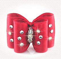Dog Bow-Full Size, Red Swarovski Crystal 26