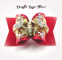Dog Bow-Single Loop Full Size, Gold lame and Crystal Butterfly