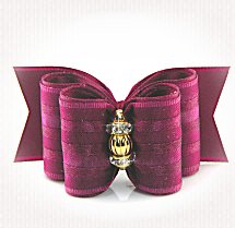 Dog Bow-Full Size, Red Wine Organza Stripe 14