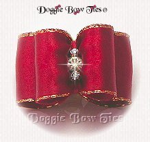 Dog Bow-Full Size, Red,Scarlet Satin Gold Edge