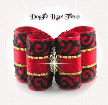 Dog Bow-Red Show Bow, Full Size, Venetian Lace Black & Red
