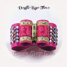 Dog Bow-In Between Size,Crystal Hot Pink, Floral Band