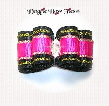In Between Size Dog Bows-Black w/Hot Pink Band, Crystal Marquis