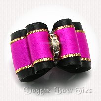 Dog Bow- Full Size Petite,Black and Shocking Pink Specialty