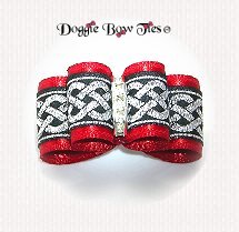 In Between Size Dog Bows-Red and Silver Celtic