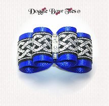 In Between Size Dog Bows-Ultra Blue and Silver Celtic