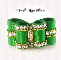 Dog Bow, In Between Size, Crystal, Emerald Green