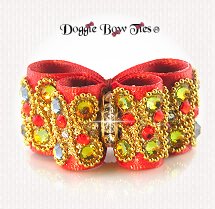 Dog Bow, In Between Size, Crystal, Mandarin Orange