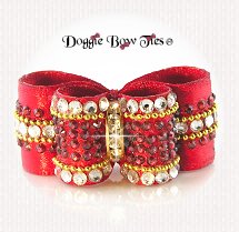 Dog Bow, In Between Size, Crystal, Red