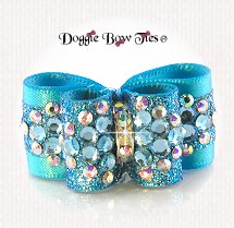 Dog Bow, In Between Size, Crystal, Turquoise