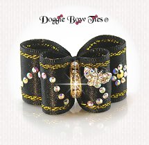 Dog Bow-InBetween Size, Butterfly in Flight-Black