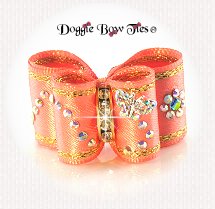 Dog Bow-InBetween Size, Butterfly in Flight-Peach