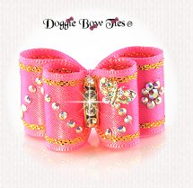 Dog Bow-InBetween Size, Butterfly in Flight-Pink
