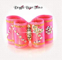 Dog Bow-InBetween Size, Butterfly in Flight-Pink