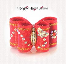 Dog Bow-InBetween Size, Butterfly in Flight-Red