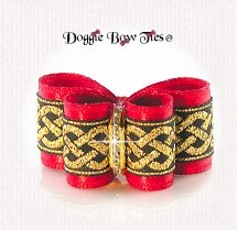 Dog Bow-InBetween Size, Celtic Bling, Red and Gold