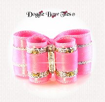 Dog Bow-InBetween Size, Classic Pink and Silver