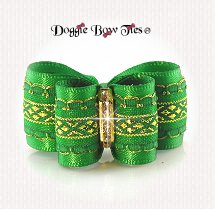 Dog Bow-InBetween Size, Diamond Band, Emerald Green