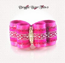 Dog Bow-InBetween Size, Diamnond Band, Garden Rose