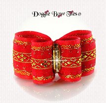 Dog Bow-InBetween Size, Diamond Band, Red