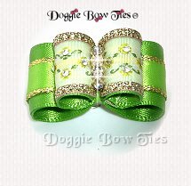Dog Bow, In Between Size, Embroidered Band, Bud Green